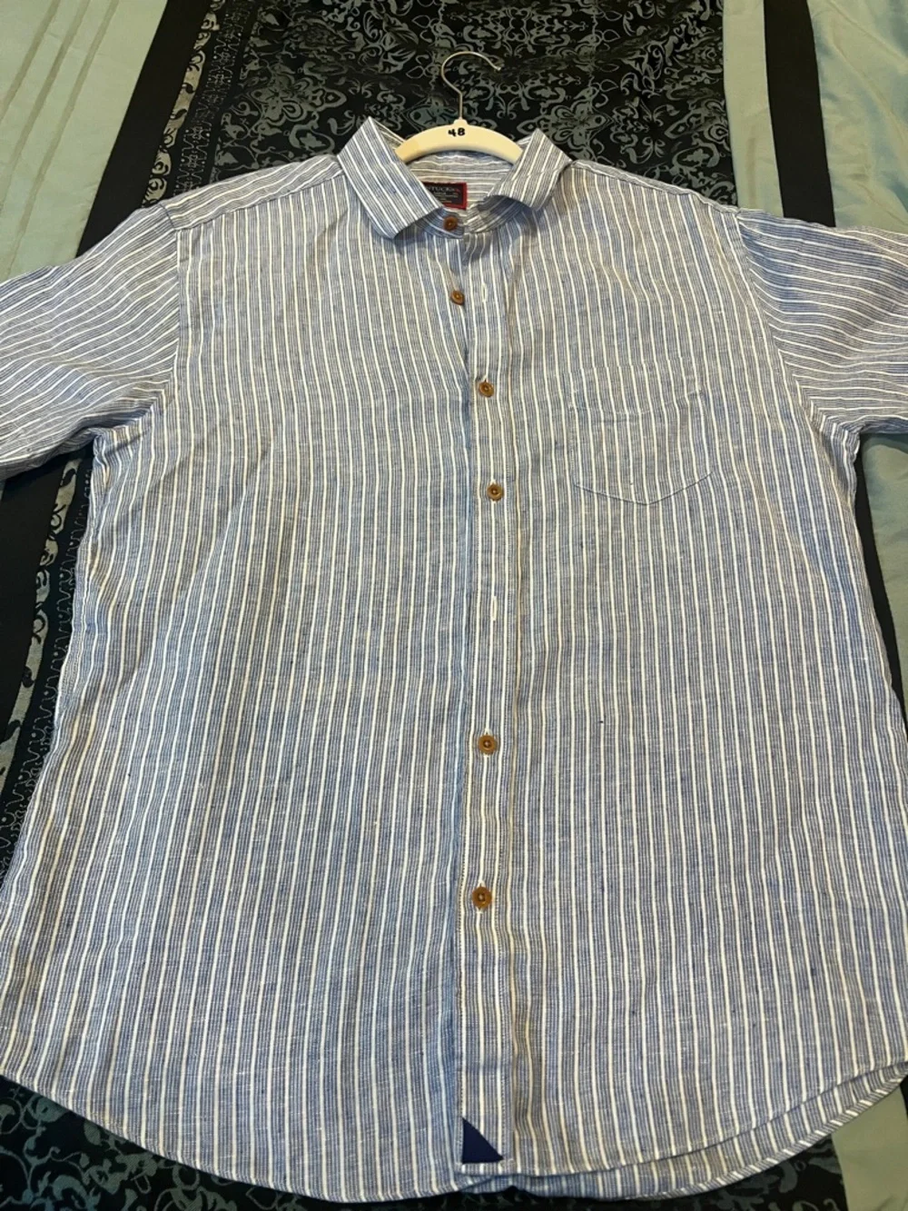 UNTUCKit Blue and White Vertical Stripe Button-Down Shirt - Picture 1 of 8